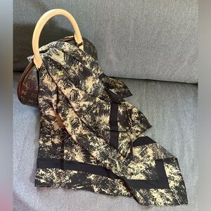 Christian Dior Vintage Silk Scarf Abstract Black Green Gold Hand Rolled 33”x34”